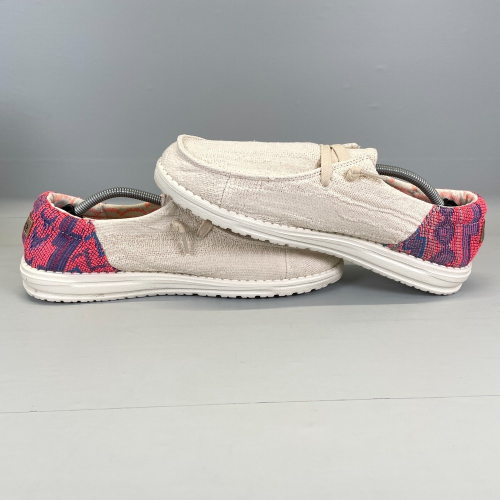 Hey Dude Wendy Funk Boho Pink Beige Casual Shoes Womens Size 10 Slip On Flats - Picture 7 of 10